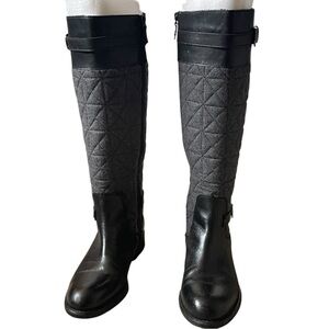 Franco Sarto Knee High Gray Quilted & Black Leather Low Heeled Boots Size 9